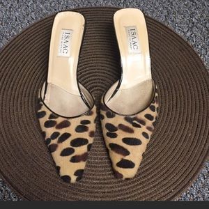 Isaac Mizrahi Cheetah Fur Kitten Heel Mule